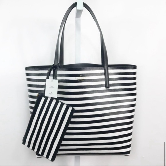 Kate Spade Black and White Stripes Reversible Tote Bag with Wallet Brand New - Picture 7 of 9